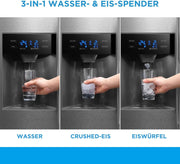 Midea KS-DDX 6.32 WT Frigorífico americano / 178,8 cm de altura / 254 kWh/año / No Frost / Compresor Dual Inverter / con dispensador de agua/hielo 3 en 1 y depósito de agua, Dark Inox