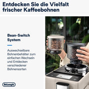 Cafetera superautomática De'Longhi Rivelia EXAM440.55.W con sistema de leche LatteCrema, recipiente de granos intercambiable, 16 bebidas de café y leche con solo tocar un botón, función Extra-Shot, pantalla táctil de 3,5 pulgadas, color blanco