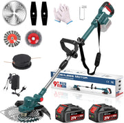 Cortacésped inalámbrico de 21V, cortacésped inalámbrico 4 en 1 compatible con baterías Makita, cortacésped con cepillo para malas hierbas, desbrozadora y motoguadaña incl. cabezal de hilo TAP-N'-GO, 2 baterías de 4.0Ah, motor sin escobillas de 750W