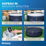 Bestway Lay-Z-SPA Spa inflable de bajo consumo Miami AirJet, Ø 180 x 66 cm, 4 personas, calefacción, protector contra heladas, 120 chorros AirJet, aislamiento de bajo consumo, cubierta térmica, azul oscuro
