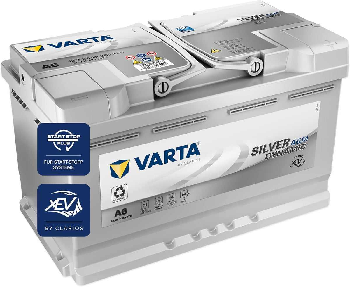 Batería VARTA Silver Dynamic AGM A6 – Batería de coche Start-Stop y xEV 12V 80Ah 800A – Batería de arranque para coches con alta demanda energética