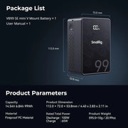Batería Mini V-Mount VB99 SE 99Wh 6800mAh con carga rápida PD 65W USB-C, D-TAP, doble DC y pantalla OLED