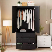 Armario ropero COZONY con 3 cajones y 2 puertas, clóset de madera moderno para dormitorio, armario de pie resistente de color blanco