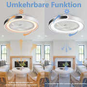 Ventilador de techo con iluminación y mando a distancia, regulable, lámpara de techo con ventilador y APP, silencioso, con temporizador - 6 velocidades, modo verano e invierno (blanco y negro)