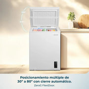 Congelador Horizontal Cecotec 143L Bolero CoolMarket Chest 143P Blanco E. Cesta con asas, control electrónico LED, UltraContact D-Cool, función dual, puerta ZeroG (80º-30º), congelación rápida, compacto