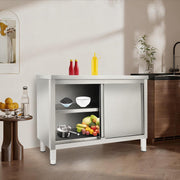 Armario de trabajo con puertas correderas, mesa de trabajo de acero inoxidable, armario de mesa de trabajo para cocina, armario de acero inoxidable independiente, mesa de acero inoxidable para cocina, restaurante, garaje, 120 x 50 x 86 cm