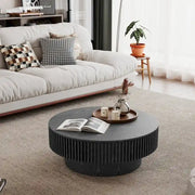 Mesa de centro redonda moderna de madera maciza chapada con almacenamiento