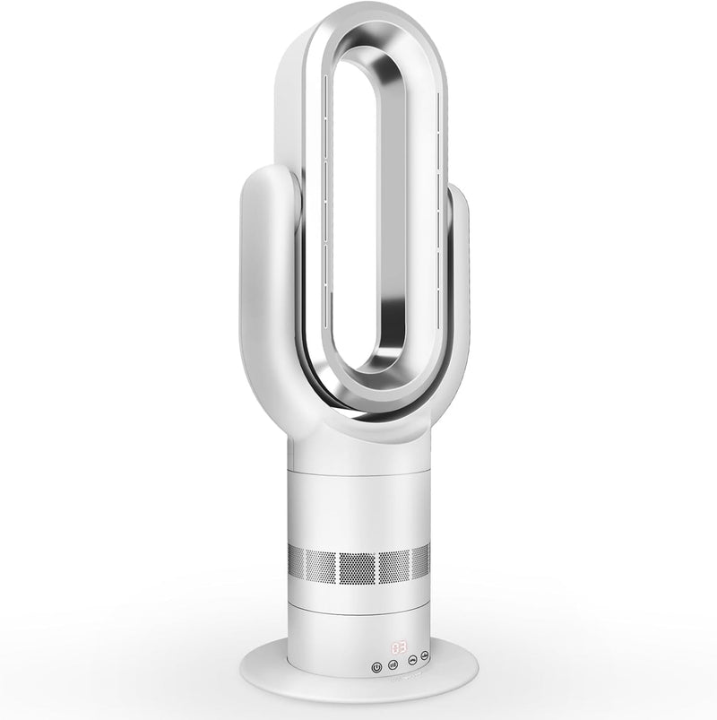 Ventilador de torre sin aspas QG660, calentador y ventilador de refrigeración 2 en 1, 10 niveles de refrigeración y 3 de calefacción, mando a distancia y control táctil, motor CC ultra silencioso y de bajo consumo