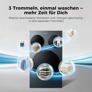 Lavadora Haier MultiWash 10+1+1kg I 3 tambores I Clase energética A, 1400 rpm, motor inverter, programa automático, higiene UV, dosificación automática, Aquastop I HAMQD 410CBL9GN-84