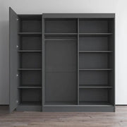Armario de 2 puertas con espejo, frente de cristal, para 2 personas (Gris / Negro / Blanco)