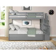 Literas gemelas sobre gemelas con cama nido individual y función de almacenamiento en escalera, color gris