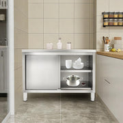 Armario de trabajo con puertas correderas, mesa de trabajo de acero inoxidable, armario de mesa de trabajo para cocina, armario de acero inoxidable independiente, mesa de acero inoxidable para cocina, restaurante, garaje, 120 x 50 x 86 cm