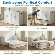 Cama Murphy convertible tamaño queen Mjkone con colchón, carga USB y cajones de almacenamiento