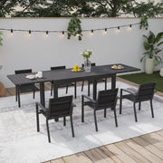 Conjunto de muebles de jardín Devoko para 6 personas, set de mesa y sillas de aluminio 6+1 para balcón, 6 sillas de jardín apilables y 1 mesa de jardín extensible de 130/260 cm, set de muebles de terraza para exterior, gris oscuro