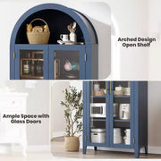 Armario alto con arcos y puertas de cristal, estantería expositora de 5 niveles con estantes ajustables para cocina o sala de estar