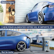 Cargador de coche eléctrico P17 [7,4 kW, monofásico, 6 m, 6 A/10 A/16 A/20 A/24 A/32 A] tipo 2, toma CEE, cargador para vehículo eléctrico, estación de carga móvil/Wallbox con pantalla digital