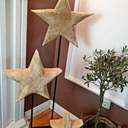Estrella de madera sobre soporte de hierro, 4 tamaños, maciza, decoración invernal natural
