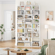 Estantería para libros FirFurd de 190 cm, estante para CD con 27 compartimentos, soporte para CD ajustable en altura, estantería de pie, separador de ambientes para sala de estar, estudio, blanco