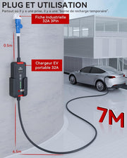 MCEVKELN Cargador Tipo 2 7KW Cargador de Coche Eléctrico con CEE (3 Pines | Monofásico), Corriente Conmutable 6-32A, IP65, Cable de Carga EV Tipo 2 de 7M, IEC 62196-2 EVSE con Bolsa de Transporte