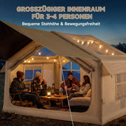 Tienda de campaña hinchable HAUSPROFI para 3-4 personas, 6,3 m² de estilo glamping con avance, apertura para chimenea, 200 cm de altura, 420D impermeable, bomba incluida