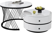 Juego de 2 mesas de centro redondas con tablero de PVC con patrón de mármol y estructura de metal, juego de mesas auxiliares, mesa de café y mesa de sofá con 2 cajones para sala de estar y dormitorio (blanco y negro - 75 cm)