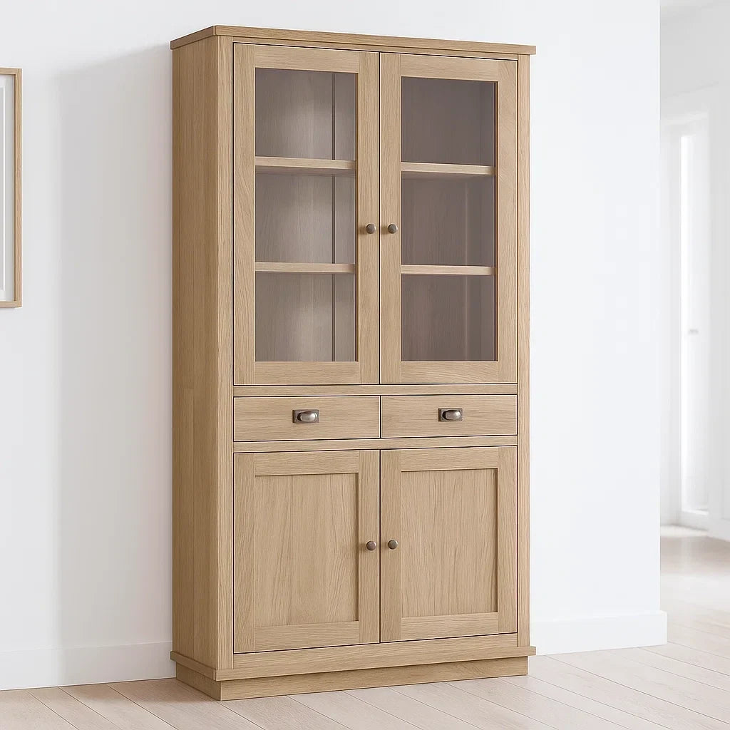 Vitrina de roble con puertas de cristal templado 100x40x200 cm