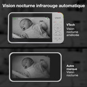 Monitor de video para bebés VTech con 2 cámaras y pantalla LCD a color de 5", hasta 17 horas de transmisión de video y 31 horas en modo solo audio, visión nocturna, giro-inclinación-zoom: VM924-2