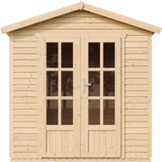 TIMBELA M351FB Caseta de Madera con Suelo y Tejas Asfálticas Rojas, An233xPr222xAl233 cm – Cobertizo Multifuncional, Oficina, Taller, Estudio de Jardín