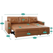 Sofá seccional reversible convertible con cama extraíble, chaise longue con almacenamiento oculto y patas duraderas