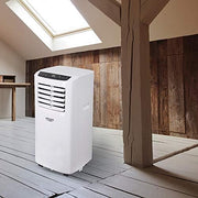 Aire acondicionado portátil Adler AD 7909, 3 modos de funcionamiento, 2 velocidades de ventilador, deshumidificador, mando a distancia, temporizador, climatizador portátil para estancias de hasta 20 m², 7.000 BTU/h, clase energética A, 792 W, blanco