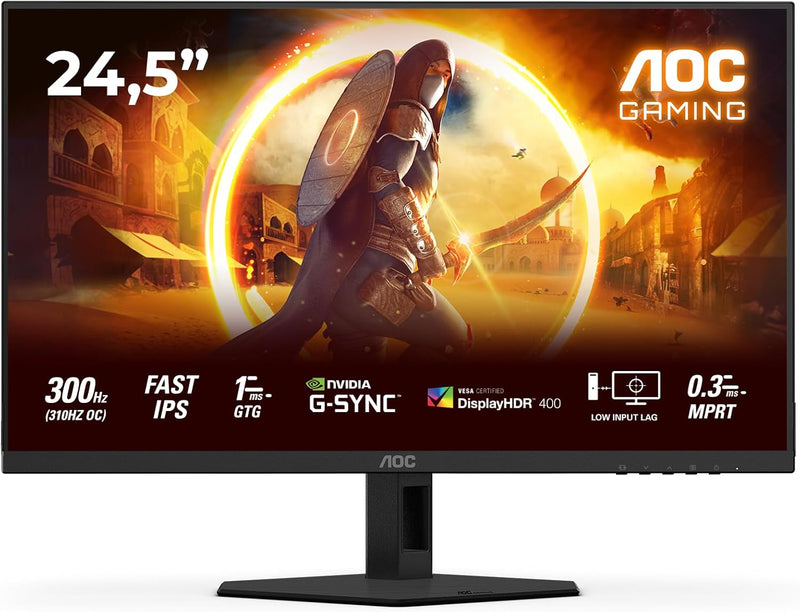 AOC Gaming 25G4SRE - Monitor Full HD 25 pulgadas, 300 Hz, 1 ms, G-Sync, HDR400 (1920  x 1080, 2X HDMI 2.0, DisplayPort 1.4) Negro-Rojo