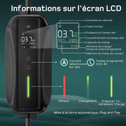Cargador de coche eléctrico 3,68 kW [10 m, 6/8/10/13/16 A], cable de carga tipo 2 con pantalla digital LCD controlable, compatible con e-208, Spring, 500e, Model 3, Megane EV, Zoe, PHEV/EV