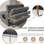 Amopatio Set de salón de jardín de ratán, sofá de jardín de 2 plazas con respaldo ajustable y espacio de almacenamiento, muebles de salón resistentes a la intemperie para balcón y terraza, con taburete y cojines, gris