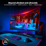 Monitor gaming curvo ultrawide Gawfolk de 34 pulgadas 165Hz UWQHD 3440x1440 1500R VA, altura ajustable, DP, HDMI, VESA 75x75