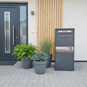 Metzler Paketbox Bispo 2, buzón con compartimento grande para paquetes, antracita, personalizado, grabado, acero inoxidable macizo para exteriores