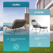 Sofá biplaza doble Papasan con cojín, ratán PE para todo tipo de clima y estructura metálica para interior/exterior