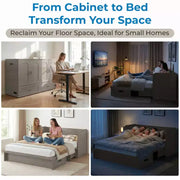 Cama Murphy convertible tamaño queen Mjkone con colchón, carga USB y cajones de almacenamiento