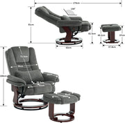 MCombo Sillón relax reclinable, sillón de lectura, sillón giratorio 360° con taburete, cojín y bolsillo lateral, sillón de TV para salón con capacidad de carga de hasta 120 kg, 9099 (tela gris)