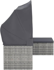 Sofá de jardín de 3 plazas con techo y reposapiés, muebles de jardín tipo lounge, conjunto de jardín, muebles de salón, salón para balcón, rincón de asiento para balcón, zona de estar para jardín, ratán sintético gris