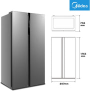 Midea KS-DDX 6.32 WT Frigorífico americano / 178,8 cm de altura / 254 kWh/año / No Frost / Compresor Dual Inverter / con dispensador de agua/hielo 3 en 1 y depósito de agua, Dark Inox