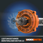 Soplador de hojas inalámbrico WORX Nitro 40V WG585E - motor sin escobillas - 3 velocidades y modo turbo - velocidad del aire de 266 km/h - caudal de aire de 1053 m³/h - incluye 2 baterías de 4 Ah y cargador dual rápido de 4 A
