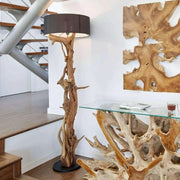 Lámpara de pie de madera de teca BLUMA | Altura 180 cm | incluye pantalla