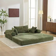Sofá cama convertible de pana, 2 plazas, color gris oscuro / gris / verde / azul marino