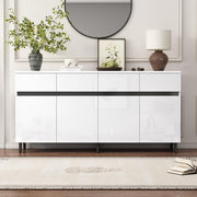 Aparador de alto brillo para salón con 4 cajones y 4 puertas, armario buffet con estantes de altura regulable, 160 x 40 x 68 cm, armario moderno para dormitorio, oficina, pasillo, blanco