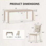 Juego de comedor moderno - Mesa de 80" + 6 sillas acolchadas, estructura de madera maciza, capacidad de la mesa de 400 lbs, fácil montaje