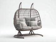 Sillón colgante para jardín-Metal-Ratán-Tela-182x128x206 cm-Beige-Marrón-Atemporal