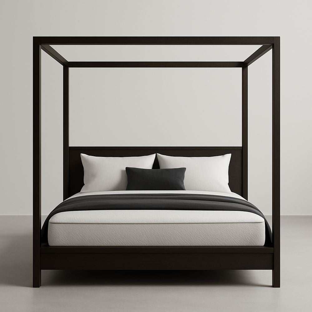 Cama con dosel de madera 160x200 cm negra