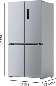 Frigorífico americano de 4 puertas Cecotec de acero inoxidable 490 L CoolMarket 4D 490 Inox E. 183 cm de alto, 91 cm de ancho, bajo consumo, Inverter Plus, refrigeración rápida y congelación rápida, Total NoFrost