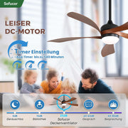 Ventilador de techo inteligente Sofucor con luz, 132 cm, compatible con Alexa/APP, control remoto, 3 temperaturas de color, temporizador, 6 velocidades, motor CC silencioso para sala de estar