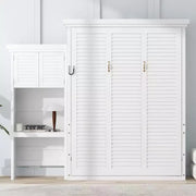 Cama Murphy tamaño queen Whisen Wood con múltiples estantes de almacenamiento y decoración estilo persiana